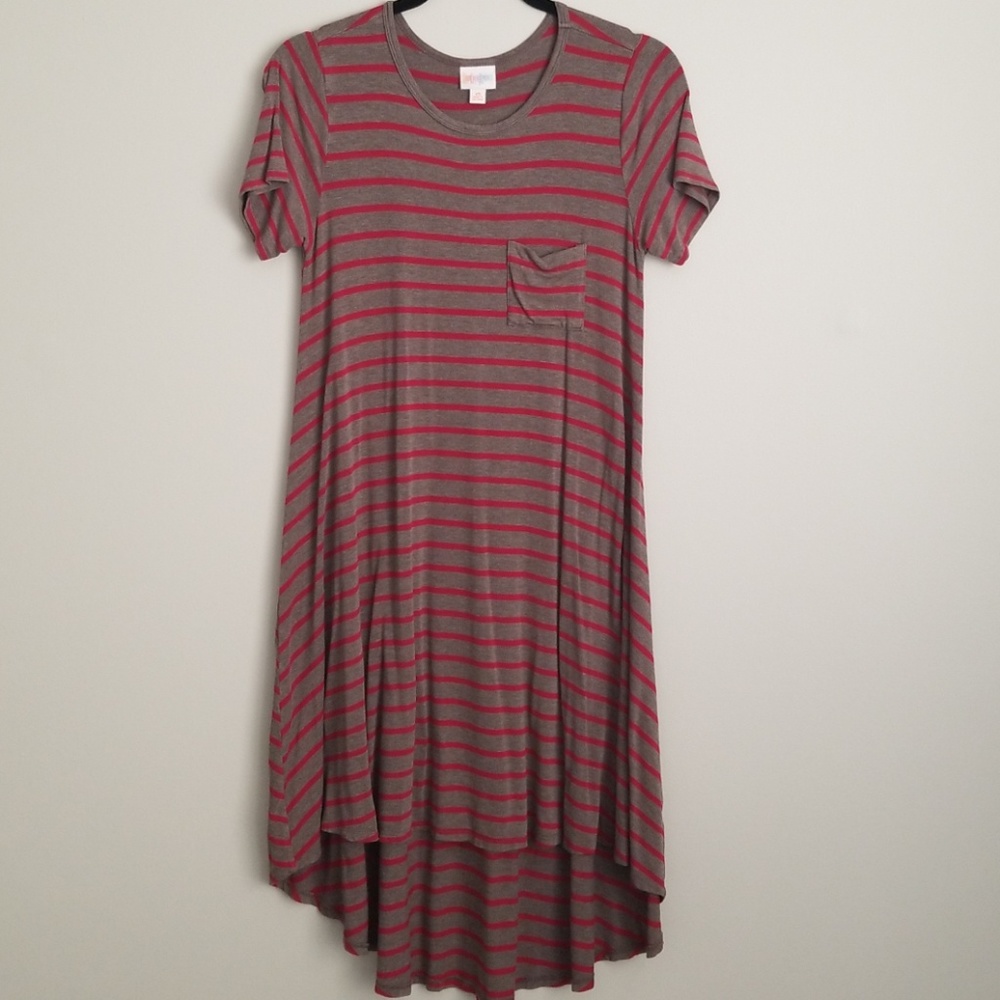 Gray and Red Striped T-shirt Dress